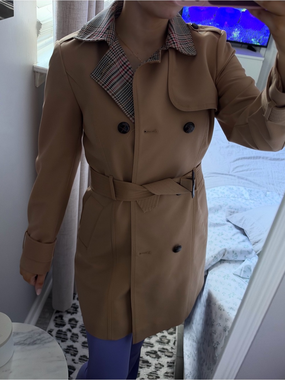 Express Tan Trench Coat with Plaid Lining